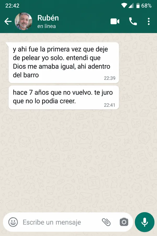 Mensaje de WhatsApp de Rubén